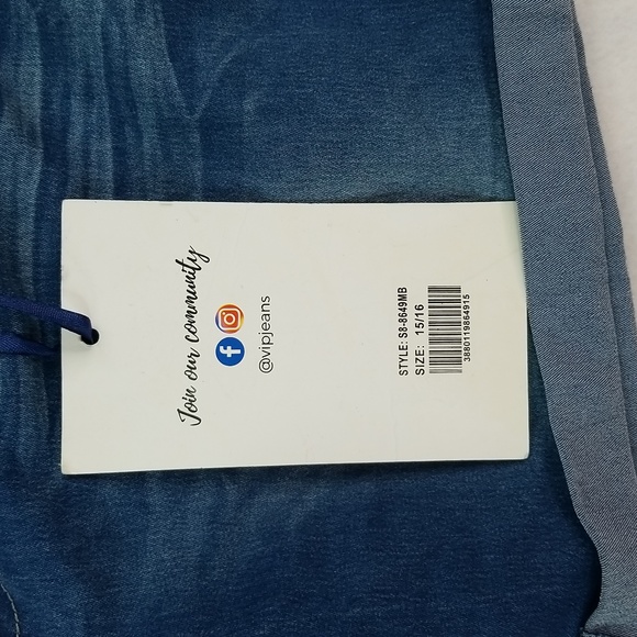 Size 15/16 V.I.P. Jeans Distressed Blue Removable Strap UNISEX Overalls - Picture 15 of 15